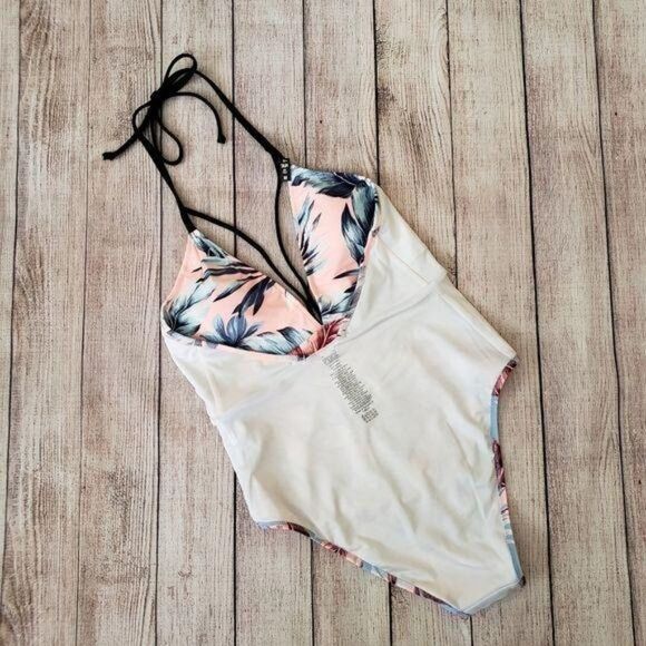 PINK Victoria's Secret Tropical Print Plunging V-Neck One-Piece Swimsuit - Picture 4 of 5